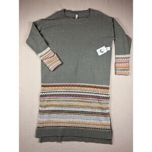 NWT Women's Large Anthropologie Daily Practice fair isle midi sweater dress moss